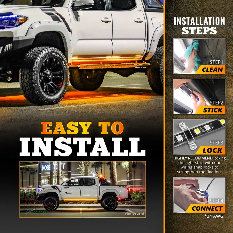 OPT7 Sidekick 48" Running Board Lights 2PCS LED Strips w/Sequential Amber Turn Signal, DRL, White Courtesy Light for Regular Cab Trucks Pickup SUV Trailer - Image 4